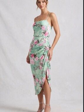 JLUXLABEL Mint Floral skirt 
with Pink Blooms
